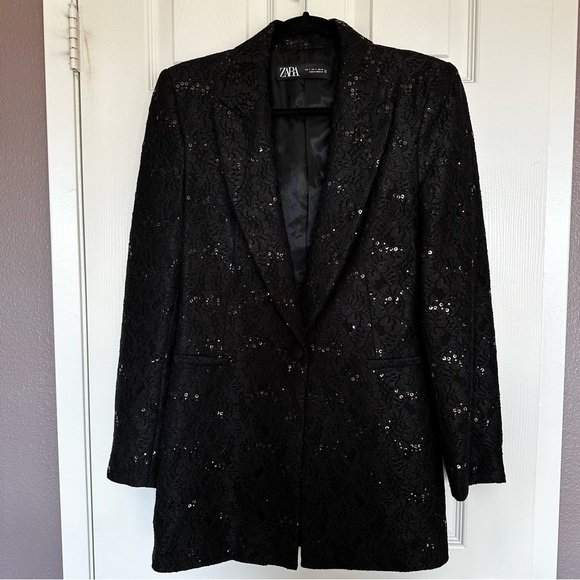 Zara lace sequin black blazer jacket - Picture 4 of 8